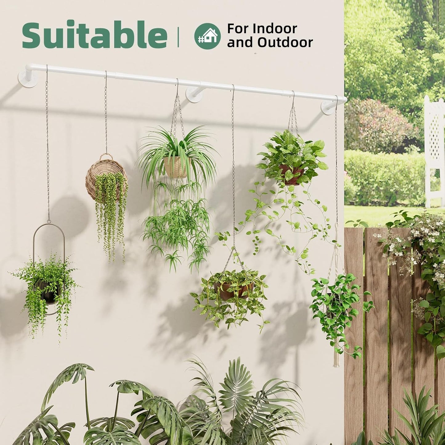 Galood Plant Hanger Indoor with 6 Hanging Chains Hanging Planters for Indoor Plants Hanging Plant Holder Window Plants Rod Black Metal Shelves(70.8 Inch Pot not Included