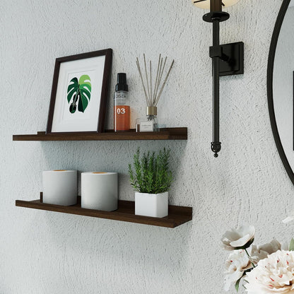 White Floating Shelves for Wall Decor, Wall Mounted Wood Storage Shelf for Bedroom, Living Room, Bathroom, Kitchen, Nursery, Display Picture Ledge Shelf with Lip Set of 2-14 Inches, White