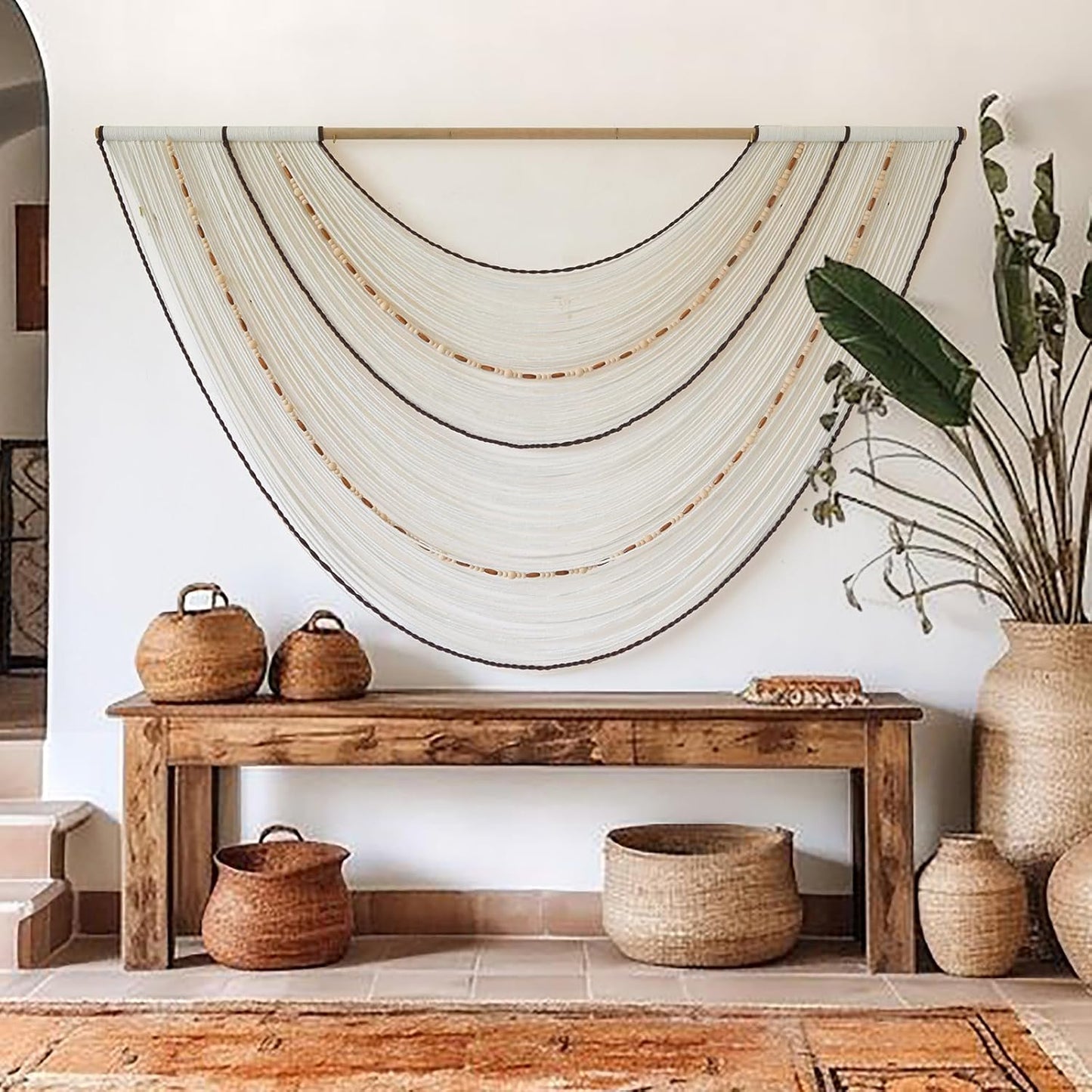 Flber Macrame Wall Hanging Boho Wall Decor Tapestry Dip Dyed Ombre Moss Green Handmade Wall Art Woven Cotton Rope Backdrop with for Bedroom Living Room, 57" W x 39" L