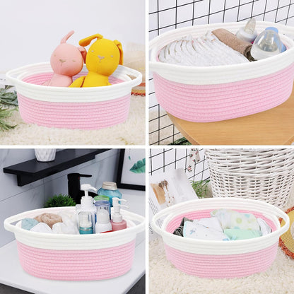 ABenkle Small Basket with Handles, Boho Decorative Rope Woven Dog Cat Toy Storage Bin Shelf Storage Organizer, Easter Christmas Gift Basket, 12"x8"x5", White