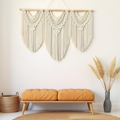 guzhiou large macrame wall hanging - Boho Tapestry Macrame Wall Decor Art- Chic Bohemian Handmade Woven Tapestry Home Decoration for Bedroom Living Room Apartment Wedding Party - 43"x32" (Wood bead)