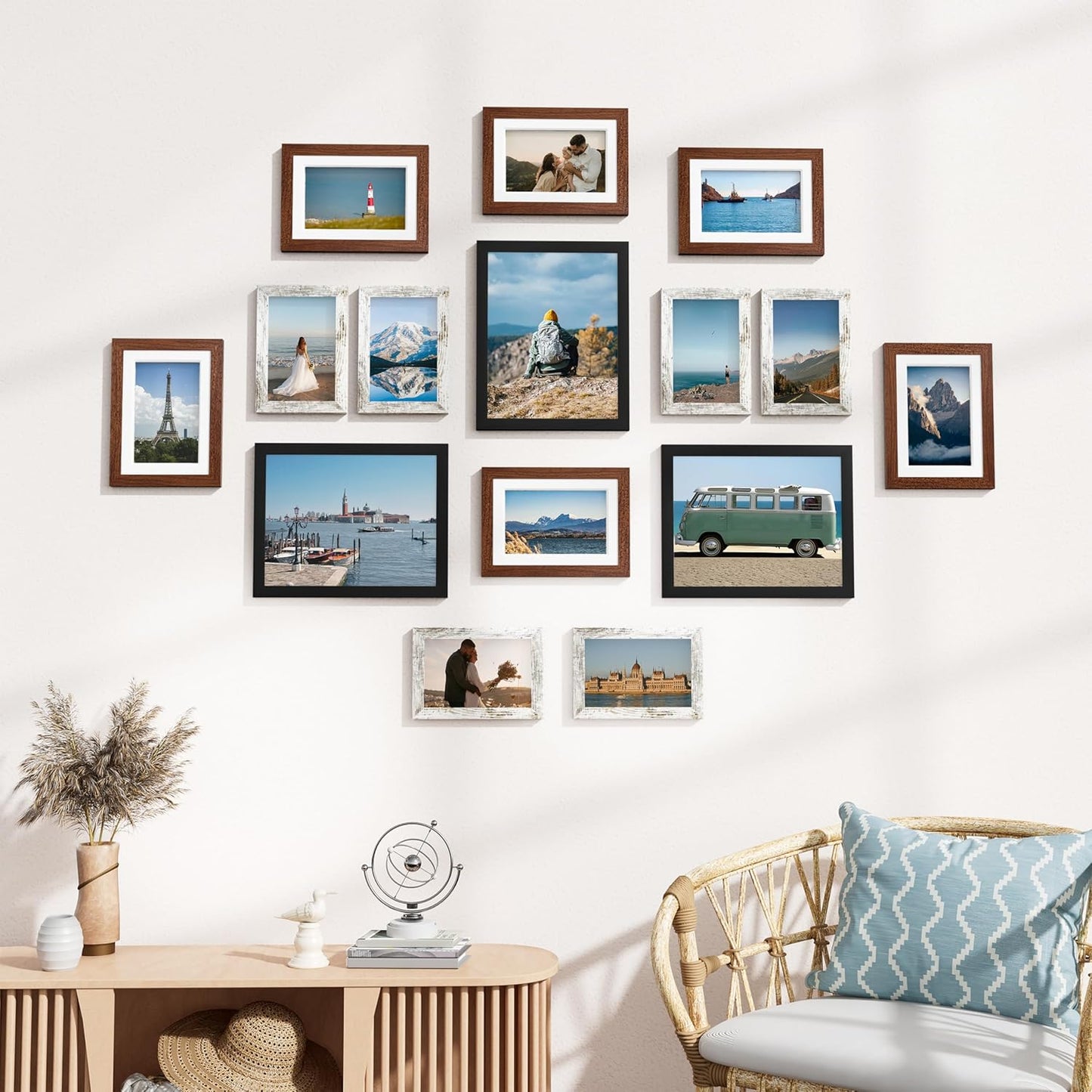 Vittanly 15 Pack Picture Frames Collage Wall Decor for Mounting or Tabletop Display, Gallery Frame Set for Family, Multi Sizes Including 3pcs 8x10, 6pcs 5x7, 6pcs 4x6, Black