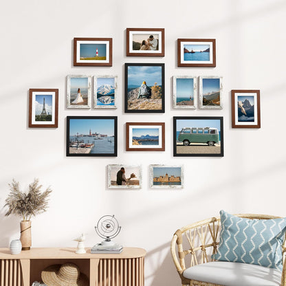 Vittanly 15 Pack Picture Frames Collage Wall Decor for Mounting or Tabletop Display, Gallery Frame Set for Family, Multi Sizes Including 3pcs 8x10, 6pcs 5x7, 6pcs 4x6, Black