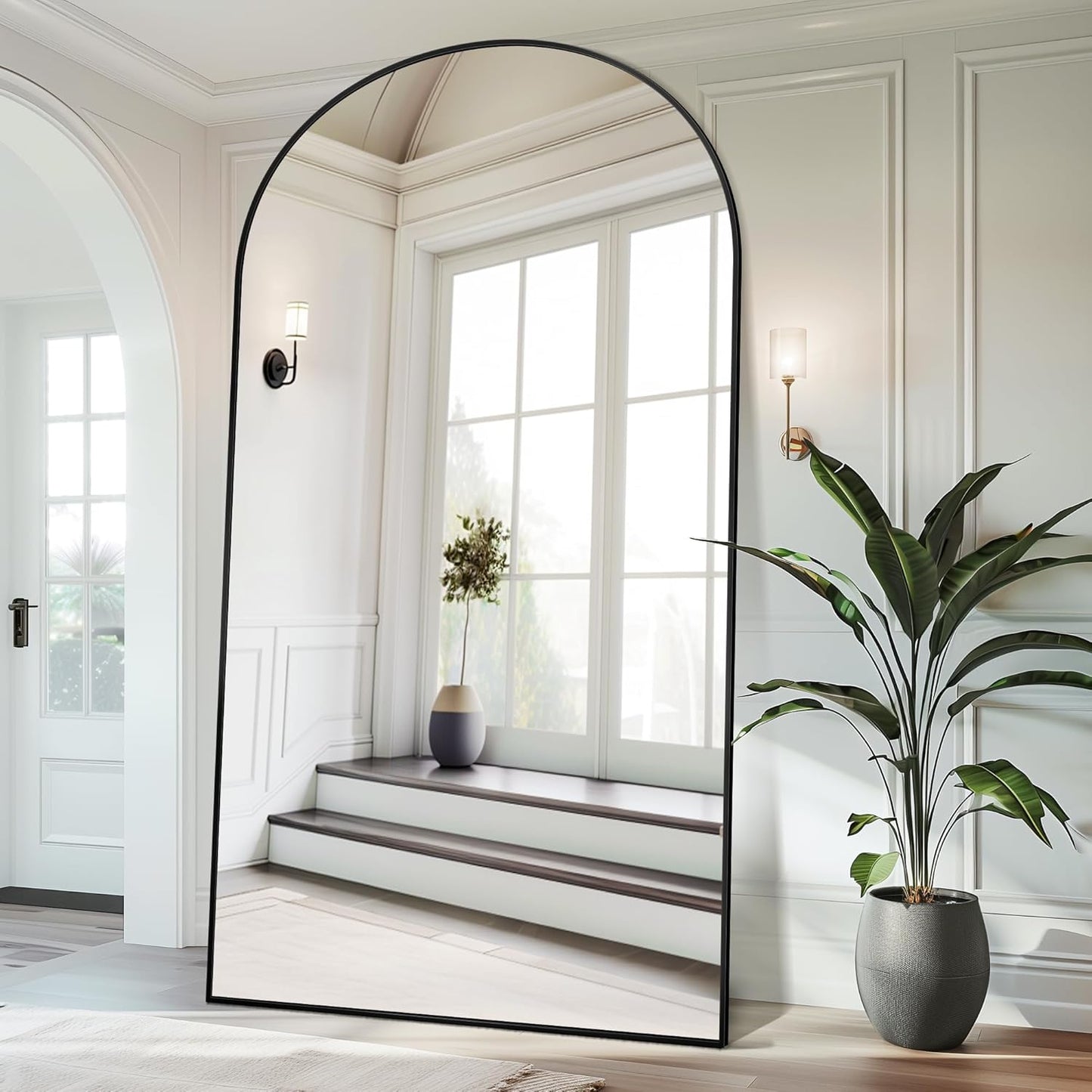 Antok 71" x28” Arched Full Length Floor Mirror, Black Aluminum Frame, Free Standing/Wall Mount/Leaning for Bedroom, Living Room, Dressing Room