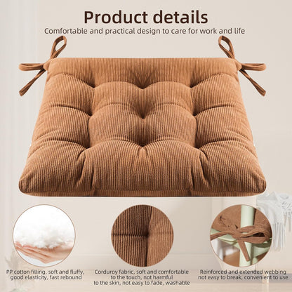 HLOVME Corduroy Chair Cushion with Ties Ultra Soft Warm Floor Cushion for Kids Reading Nook Comfortable Square Seat Cushion for Adult 15.7”x15.7”, White