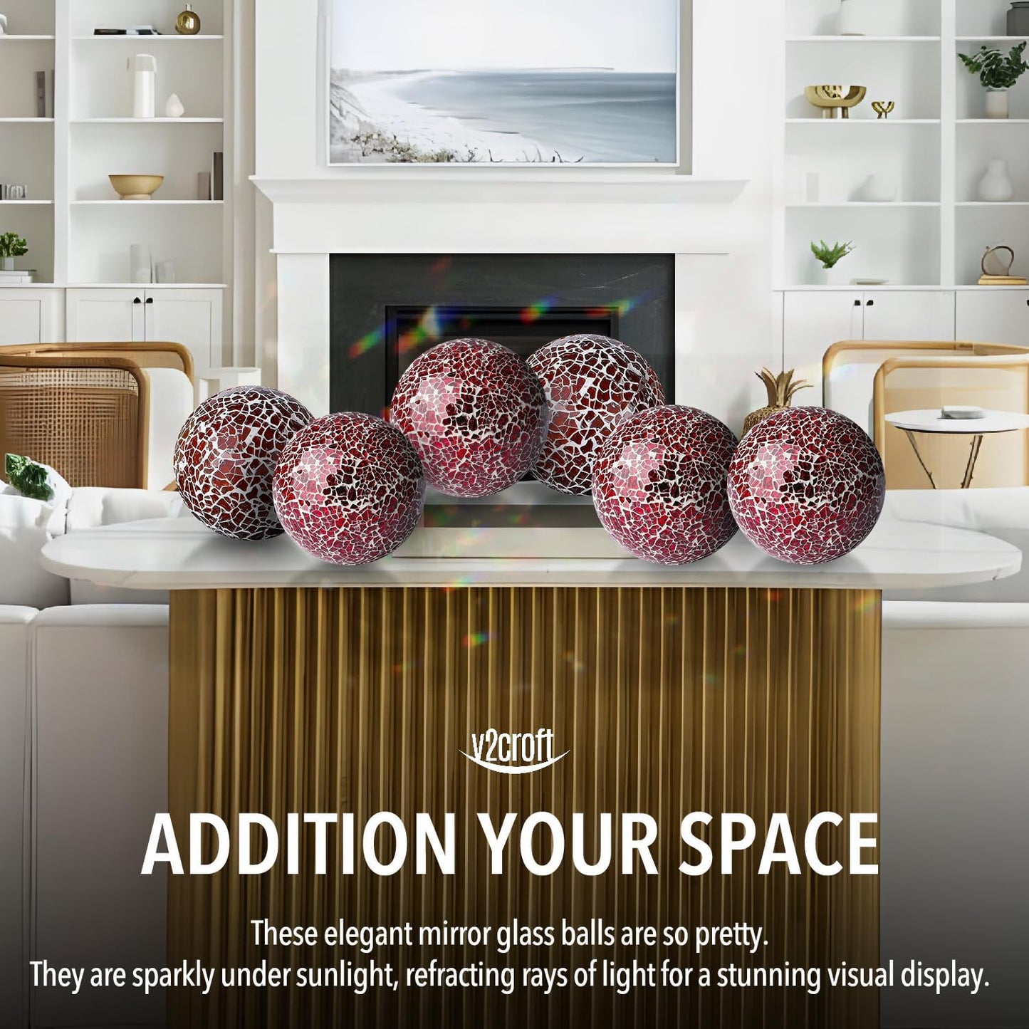 4in Decorative Mosaic Sphere Orbs Set of 3, Glass Balls for Whole Housewares,Wedding/Birthday,Bowls,Vases Dining Table Centerpieces(Silver,Black,Blue)