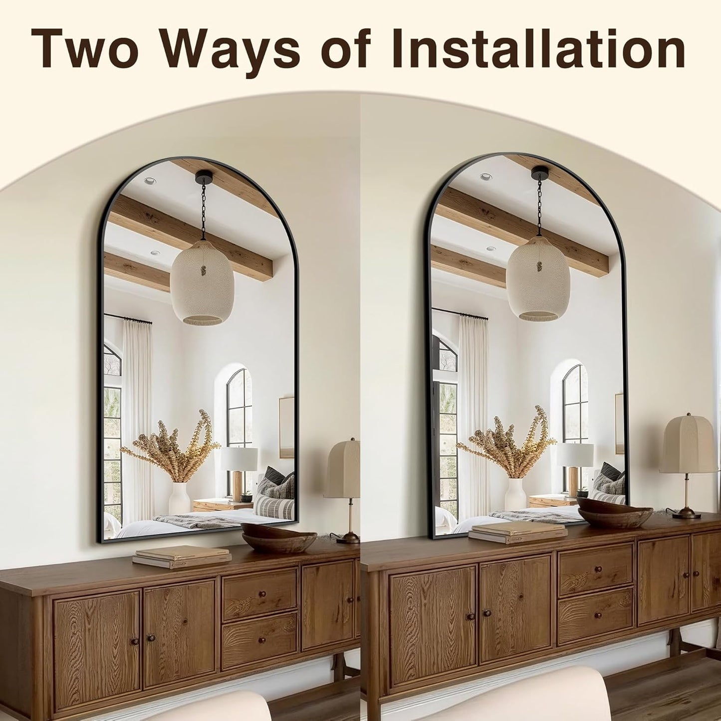 FICTOR Bathroom Mirror for Wall, Arched Vanity Bathroom Mirror for Over Sink, Metal Framed with HD Shatter-Proof Glass for Entryway, Living Room,Bedroom(2 Pack 24” x 36”, Black)