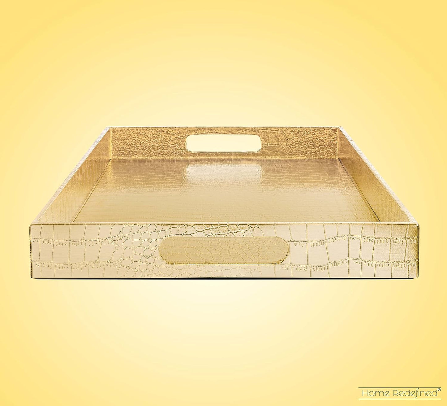 Home Redefined Beautiful Modern Elegant 17.5"x12" Rectangle Classic Black Faux Leather Decorative Tray Ottoman Coffee Table Perfume Living Room Kitchen Serving Tray with Handles for All Occasion's