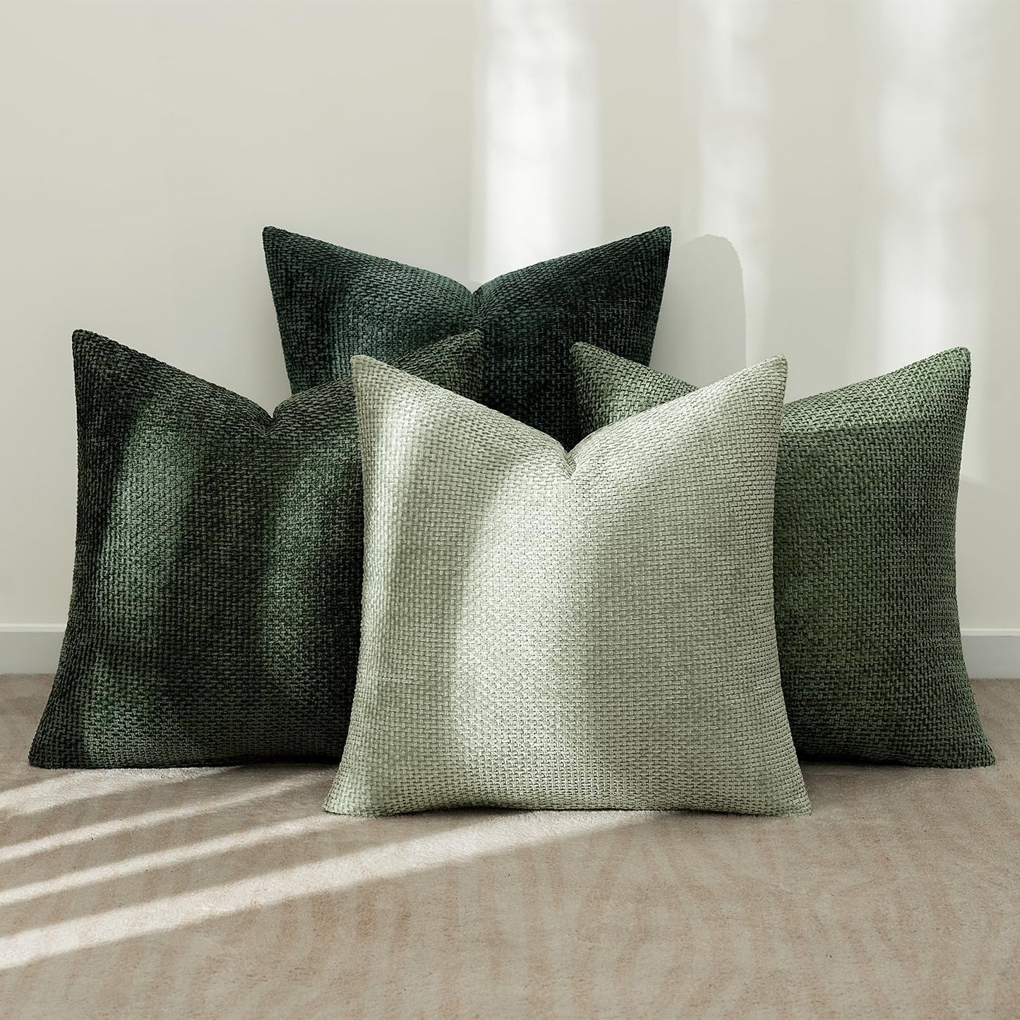 MIULEE Pack of 4 Couch Throw Pillow Covers 18x18 Inch Neutral Soft Decorative Chenille Pillow Covers Farmhouse Boho Cushion Covers for Mid Century Modern Spring Home Decor Sofa Bedroom Living Room