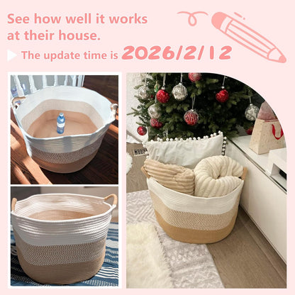 Artfeel 70L Large Cotton Rope Basket, Decorative Woven Blanket Storage for Living Room, Boho Toy Storage & Toy Box for Kids, Versatile Laundry Basket & Nursery Hamper for Blankets(Brown)