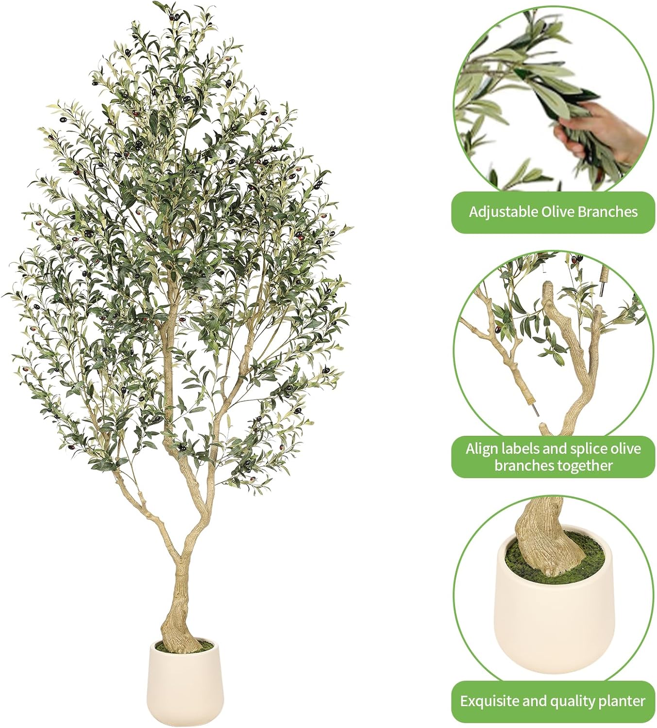 Realead 6ft Artificial Olive Tree with Tall Exquisite Planter - Realistic Faux Olive Tree with Thick Trunk and Lifelike Fruits - Large Fake Olive Tree for Home Office Decor