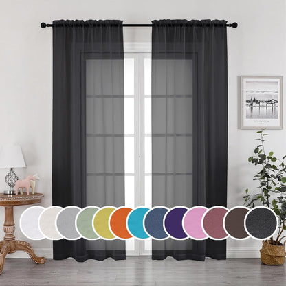 OWENIE Sheer Curtains 84 inches Long 2 Panels Set for Living Room/Bedroom, Rod Pocket Voile Sheer Panel Drapes, White, 2pcs, Each 42" W x 84" L - Colors B