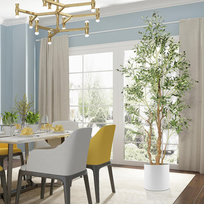 OXLLXO 7.2ft Artificial Olive Tree (85in) with Plastic Nursery Pot Faux Olive Silk Tree, Fruits Fake Plant for Office House Farmhouse Living Room Home Decor (Indoor/Outdoor)