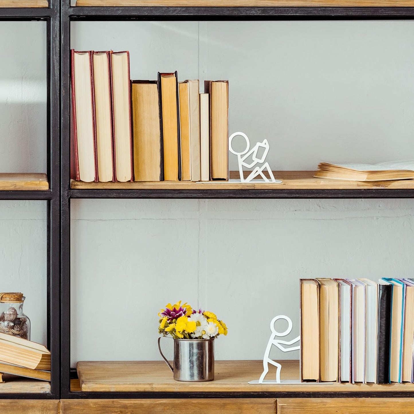 Bookends Decorative Metal Unique Office Desk Bookends Cute Book Ends Reading Decor Bookshelf Decor for Office School Library Bedroom, Book Lovers Gift