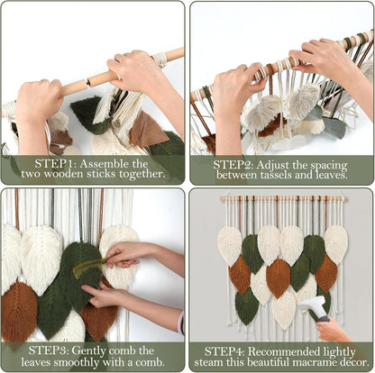 KHOYIME Large Macrame Wall Hanging Boho Woven Tapestry, Chic Home Decor Modern Bohemian Handmade Leaf Feather Wall Art Decorations for Apartment Dorm Living Room Bedroom Nursery Backdrop 39"W X 29.5"L