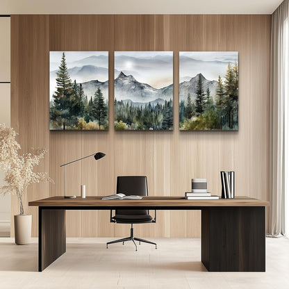 MHARTK66 Wall Art for Living Room Modern Wall Decor for Bedroom Office Decor Abstract Mountain Forest Landscapes Ink Painting 3 Piece Framed Canvas Art Prints Ready to Hang Wall Pictures Home Decor