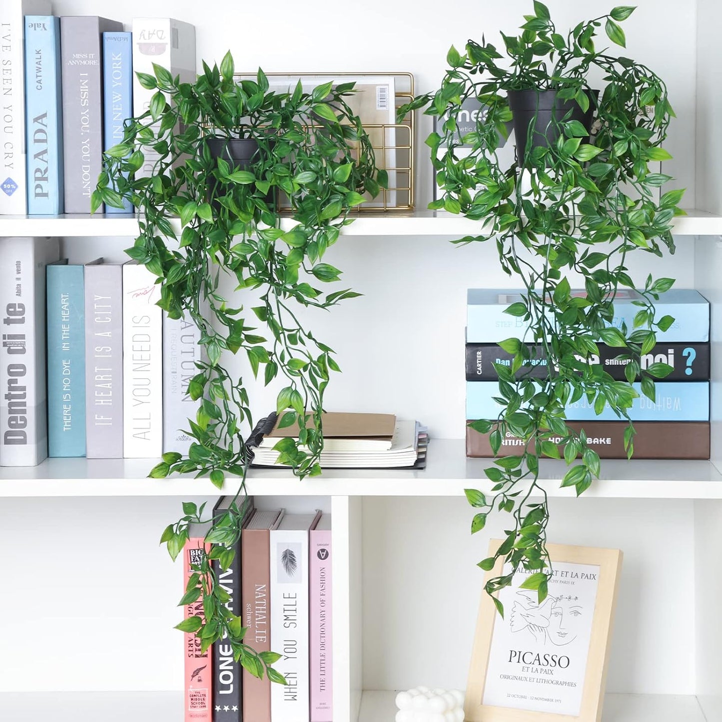 Whonline Fake Hanging Plants, Artificial Small Potted Plants for Indoor Outdoor Aesthetic Office Living Room Shelf Decor (1 Pack)
