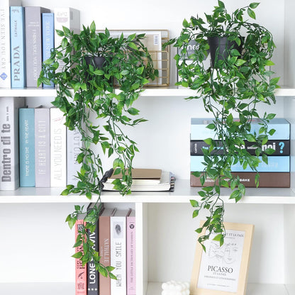 Whonline Fake Hanging Plants, Artificial Small Potted Plants for Indoor Outdoor Aesthetic Office Living Room Shelf Decor (1 Pack)