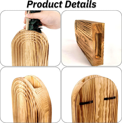 Set of 2 Wooden Vases with Pampas Grass and Eucalyptus – Boho Decor for Living Room, Modern Farmhouse Entryway or Bathroom, Rustic Art for Home Decoration