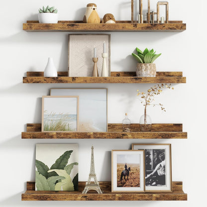 FLYJOE Floating Picture Ledge Shelves for Wall Set of 4, 48 Inch Wall Shelves with Lip Long Large Nursery Book Shelf for Toys Storage Kids Bookshelf Wall Mounted Living Room Bedroom Decor Frames