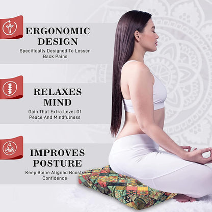 Mandala Meditation Cushion, Boho Meditation Mat, Meditation Pillows for Sitting on Floor, Cushions for Sitting in Home and Outdoor, Square Floor Pillow Cushion Seating for Yoga Accessories 22'' X 22''