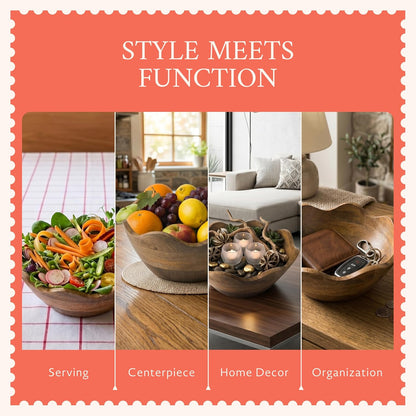Mela Artisans 12-Inch Mango Wood Scalloped Bowl - Hand-Finished Decorative Serving and Fruit Bowl with Natural Grain for Kitchen Counter, Snacks, Desserts, Bread and Home Decor Centerpiece