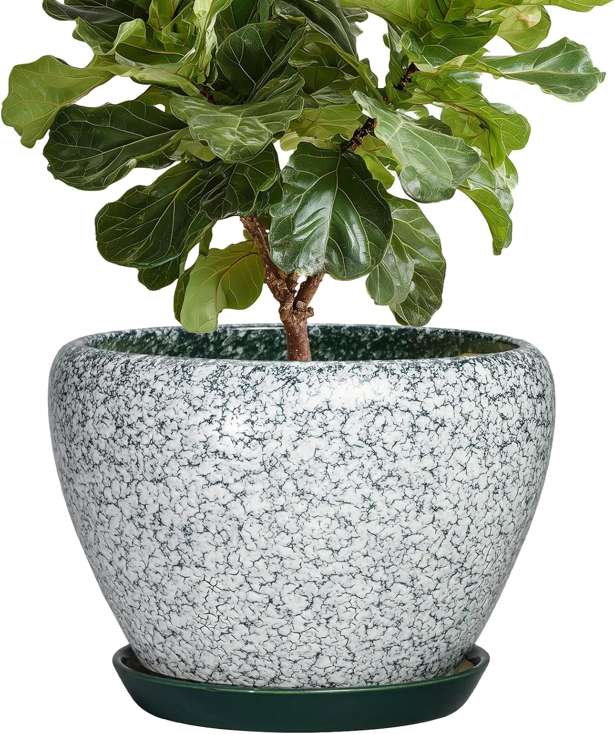 6 Inch Plant Pot - Ceramic Pots for Plants with Drainage Hole and Saucer, Round Succulent Planter Indoor Outdoor, Modern Flower Pot for Snake Plants, Home Decor, Gifts for Plant Lover, Blue