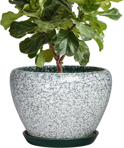 6 Inch Plant Pot - Ceramic Pots for Plants with Drainage Hole and Saucer, Round Succulent Planter Indoor Outdoor, Modern Flower Pot for Snake Plants, Home Decor, Gifts for Plant Lover, Blue
