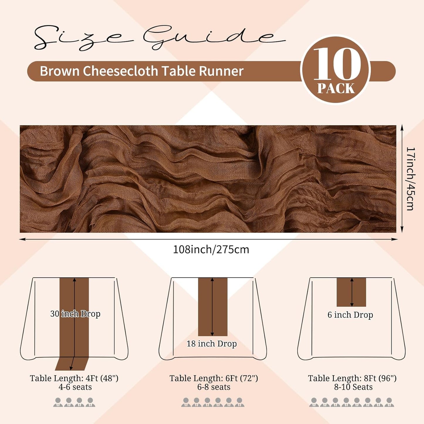 10 Pack Beige Cheesecloth Table Runner 17x108 Inch Boho Gauze Cheese Cloth Table Runners for Wedding Party Baby Shower Birthday Home Decor