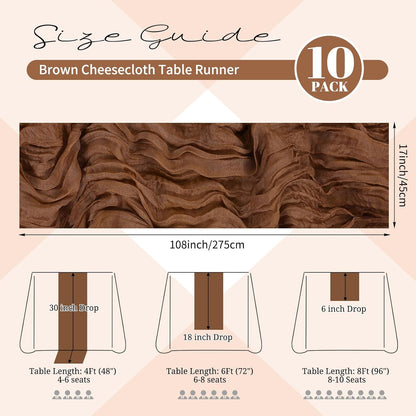 10 Pack Beige Cheesecloth Table Runner 17x108 Inch Boho Gauze Cheese Cloth Table Runners for Wedding Party Baby Shower Birthday Home Decor