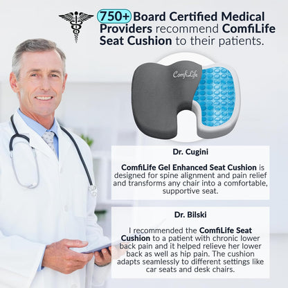 ComfiLife Premium Gel & Memory Foam Seat Cushion – Doctor Recommended Office Chair Cushion, Car Seat Cushion – Chair Cushions for Back & Sciatica Pain Relief – Seat Cushions for Office & Desk (Black)