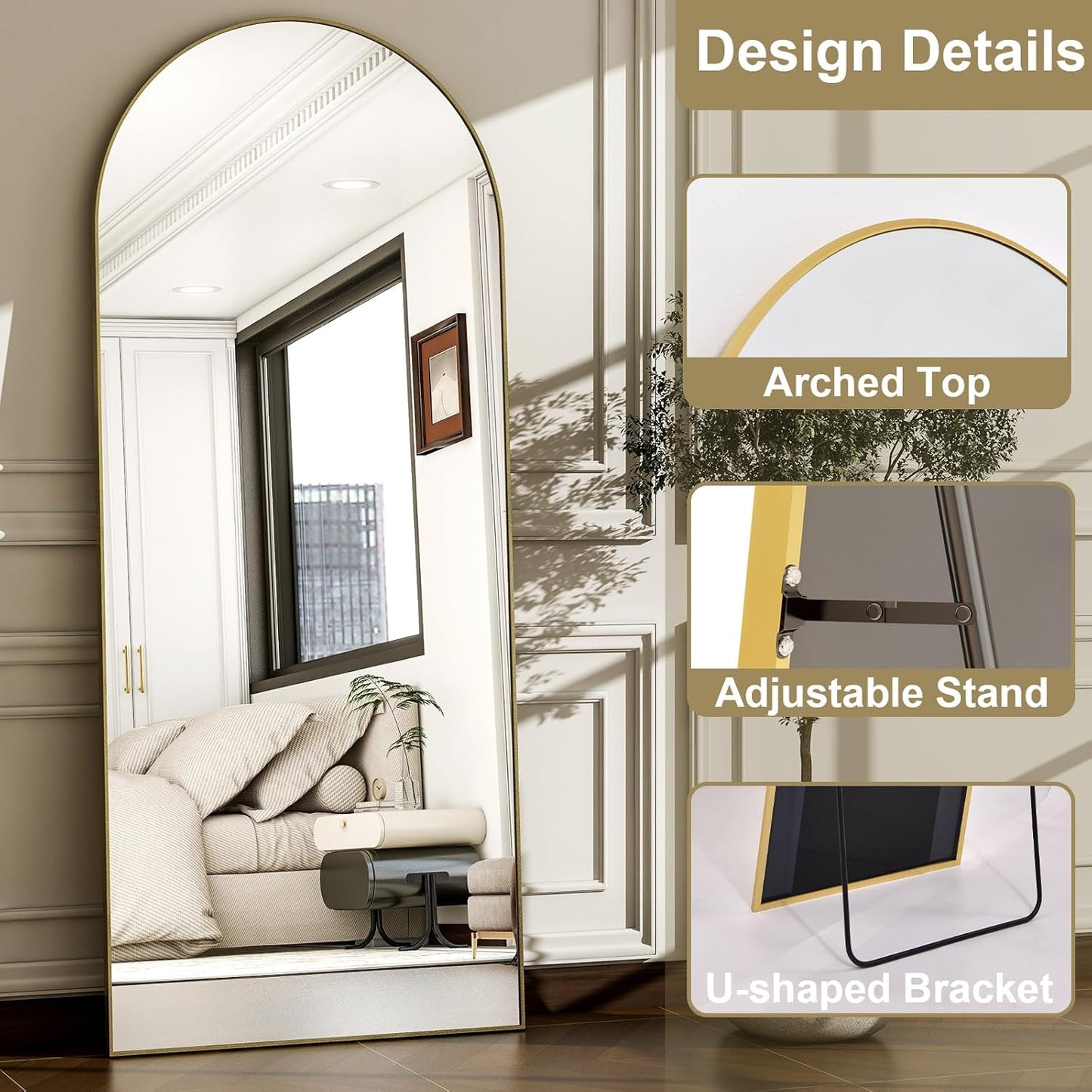 57" x 20" Arched Full Length Mirror - Wall Mounted/Floor Mirror Aluminum Alloy Frame Full Body Mirrors for Bathroom Living Room Bedroom and Entryway,Black
