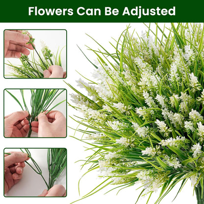 20 Bundles Artificial Plants Outdoor, UV Resistant Fake Flowers， Realistic Faux Lavender Shrubs for Porch Garden Window Box Home Decoration (Purple)