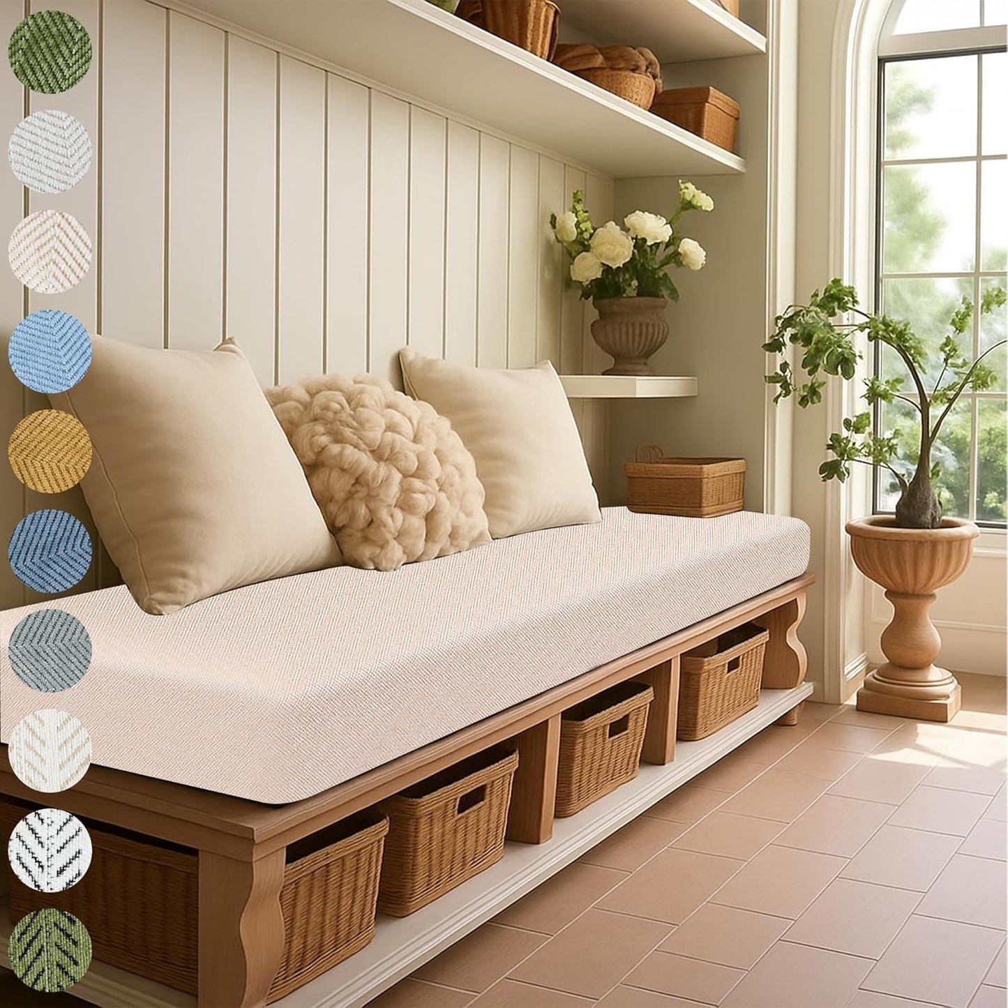 Custom Size Bench Cushion, Custom Bench Cushions for Indoor Furniture, 75D Foam Furniture Window Seat Cushion, Breakfast Nook, Mudroom, Banquette Bench Cushion, Non-Slip Bottom, Pipe Design