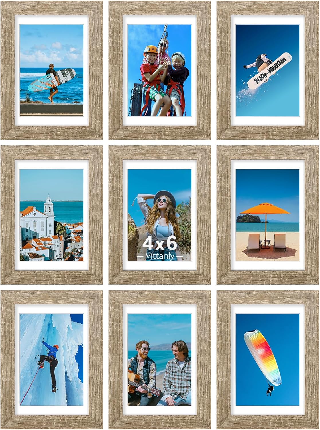 Vittanly 8x10 Picture Frames Set of 9, Shatter Resistant Plexiglass, Display 5x7 Pictures with Mat or 8x10 without Mat, Photo Frames for Wall or Tabletop, Engineered Wood, Black - Colors B