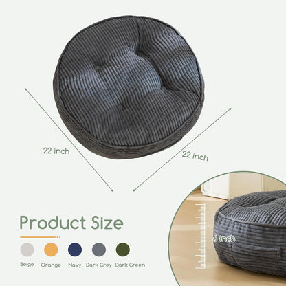 HIGOGOGO 6" Extra Thick Floor Pillow Cushion for Adults, Meditation Cushion Pillow, Large Square Floor Sitting, Tufted Corduroy Cover, for Tatami Living Room or Yoga, 22x22 Inch, 2Pack, Dark Grey