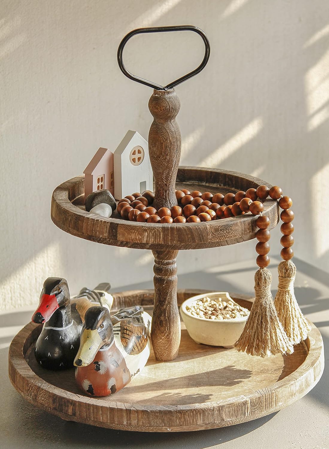 Meplait 39in Wood Bead Garland Farmhouse with Tassels,Versatile Prayer Beads Boho Chic Wall Hanging Home Decor (Black)