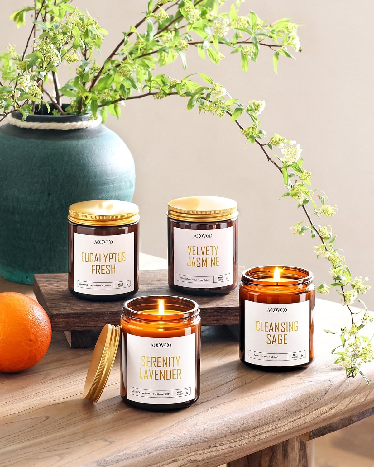 AOOVOO Scented Candles - 4PC Candle Set, 36 oz Soy Candles, Soy Candle for Home Scented, Lavender/Vanilla/Eucalyptus/Sage