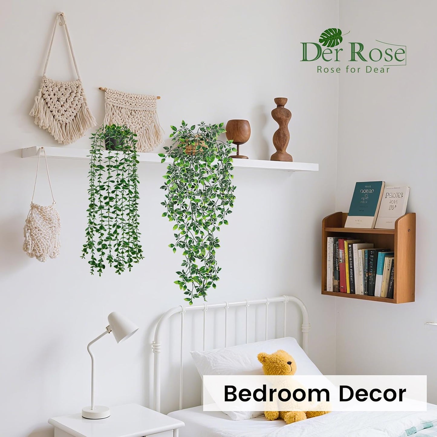 Der Rose 34'' Fake Plants Hanging Artificial Potted Plants Indoor and Outdoor for Home Bathroom Wall Shelf Office Decor (1Pack)