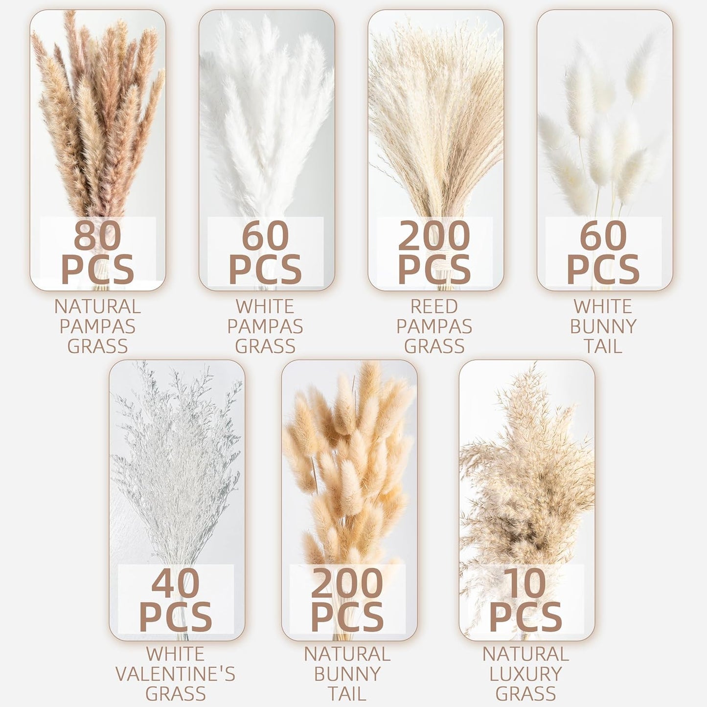 96PCS Natural Dried Pampas Grass Boho Home Decor Bouquet Phragmites Dried Flowers Bouquet for Wedding Floral Arrangements Living Room Decorations (96PCS)