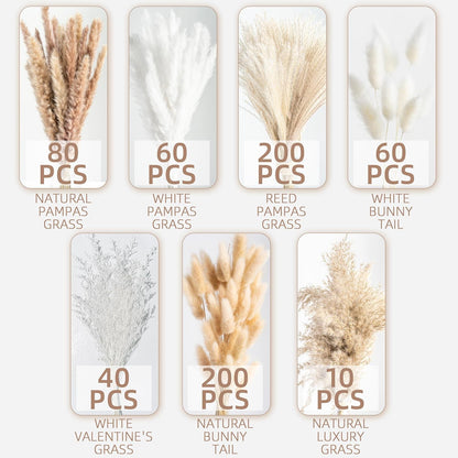 96PCS Natural Dried Pampas Grass Boho Home Decor Bouquet Phragmites Dried Flowers Bouquet for Wedding Floral Arrangements Living Room Decorations (96PCS)