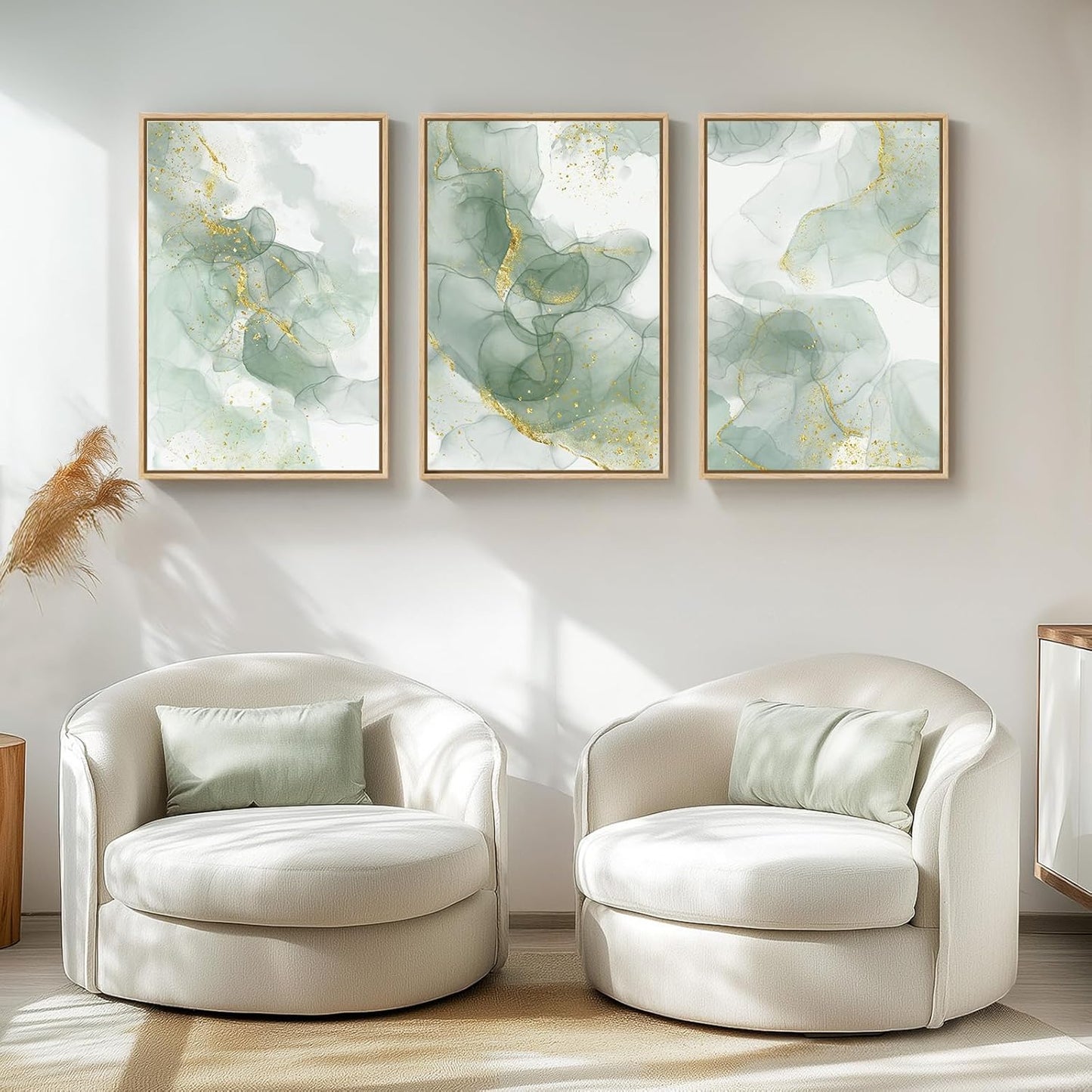 Large Framed Abstract Nature Landscape Wall Art for Living Room, Set of 3 Modern Canvas Prints Paintings Artwork for Walls, Green Lake Pictures for Hallway, Dining Room, Office Wall Decor 24x36 Inch