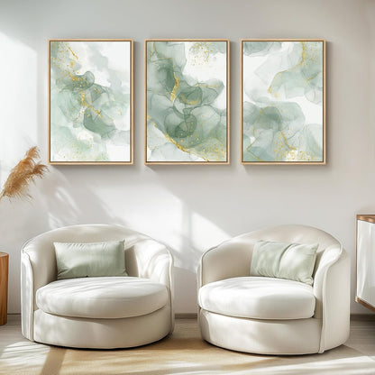 Large Framed Abstract Nature Landscape Wall Art for Living Room, Set of 3 Modern Canvas Prints Paintings Artwork for Walls, Green Lake Pictures for Hallway, Dining Room, Office Wall Decor 24x36 Inch