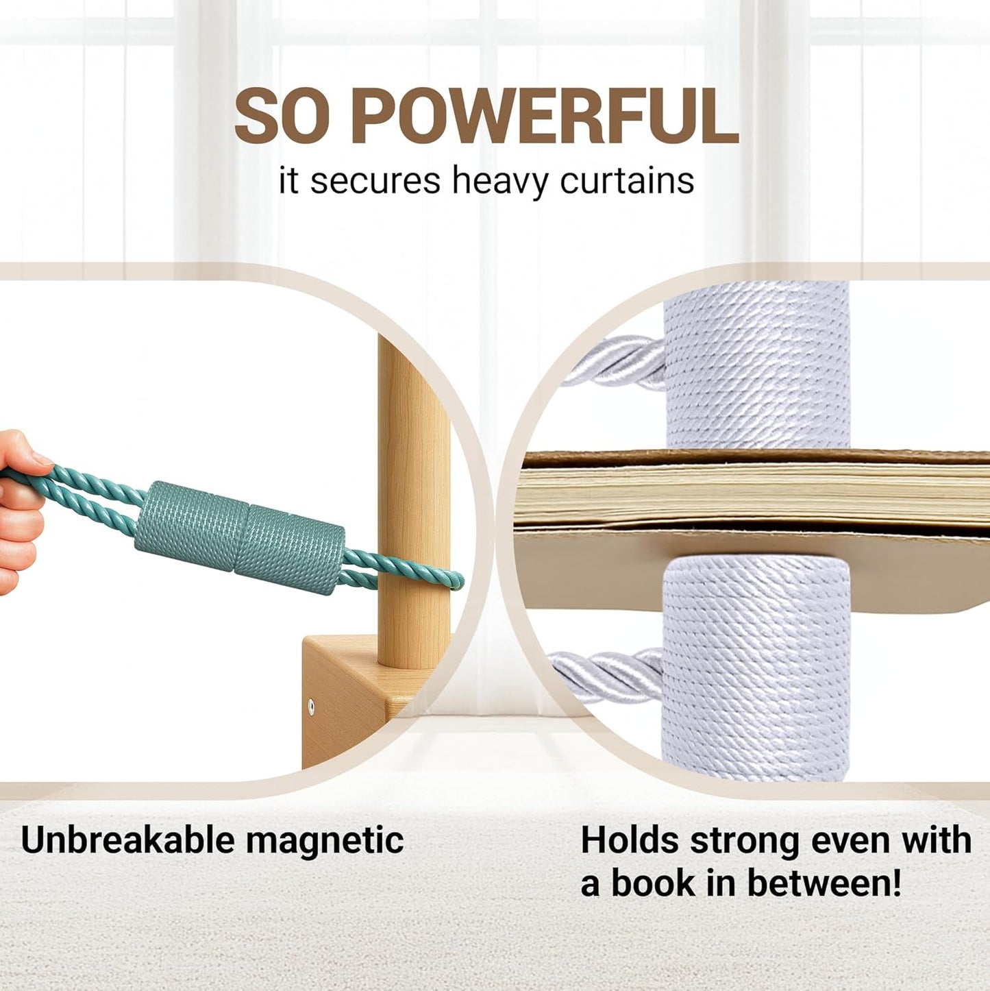 Hion Magnetic Curtain Tiebacks Black 2pcs, Curtain Tiebacks Buckles Holdbacks Holders Hooks Clip for Home Outdoor Bedroom Office Decorative Curtain