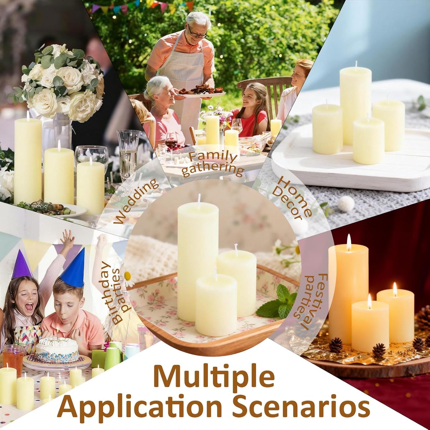 12-Pack Ivory Unscented Pillar Candle Set - 2x3, 2x6, 2x8-inch Long-Burning Drip-Free Tapers, 4 Per Size. Ideal for Home Decor, Weddings, Emergencies, and Holidays.