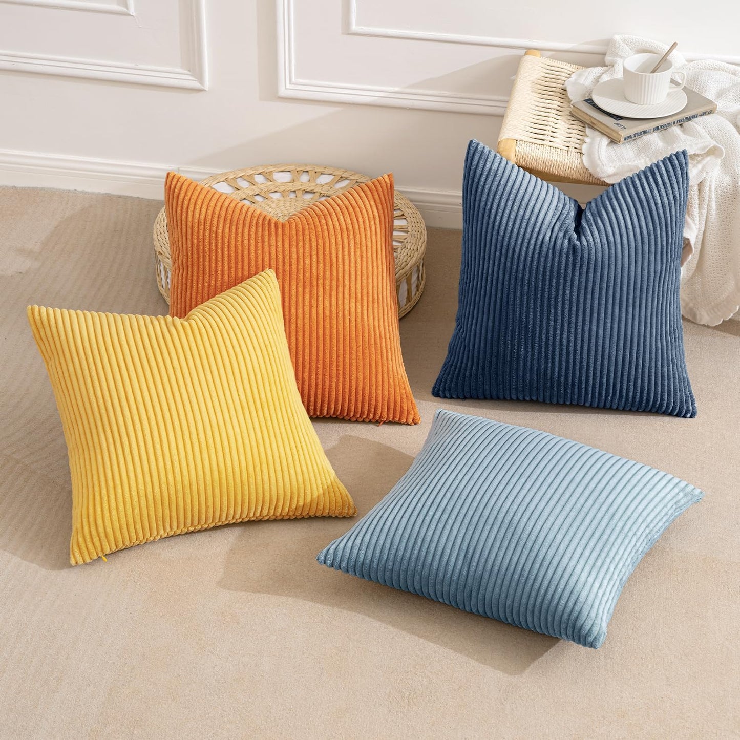MIULEE Boho Farmhouse Sage Green Throw Pillow Covers 18x18 Inch Set of 4 Mordern Nordic Cushion Covers Soft Corduroy Spring Home Decor for Couch Bed Sofa Living Room Forest Green