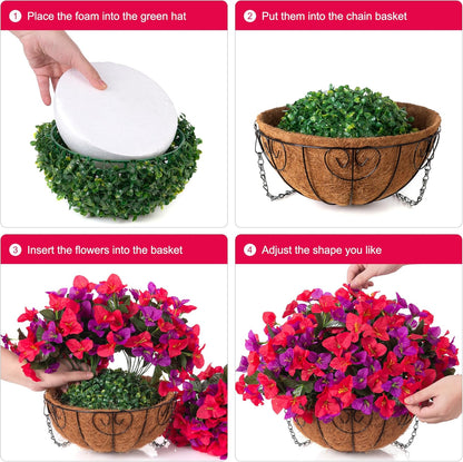 Artificial Hanging Flowers Faux Plants Basket for Outdoors Spring Summer Decor, Fake Silk Bougainvillea in Planter Outdoor Look Real UV Resistant Faux Flower for Outside Porch Patio Garden Home, White