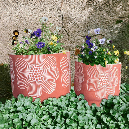 YBX 8 Inch + 6 Inch Ceramic Plant Pots, Succulent Flower Pots with Drainage Holes, Terracotta Planters for Indoor Plants, White&Terracotta (Garden)