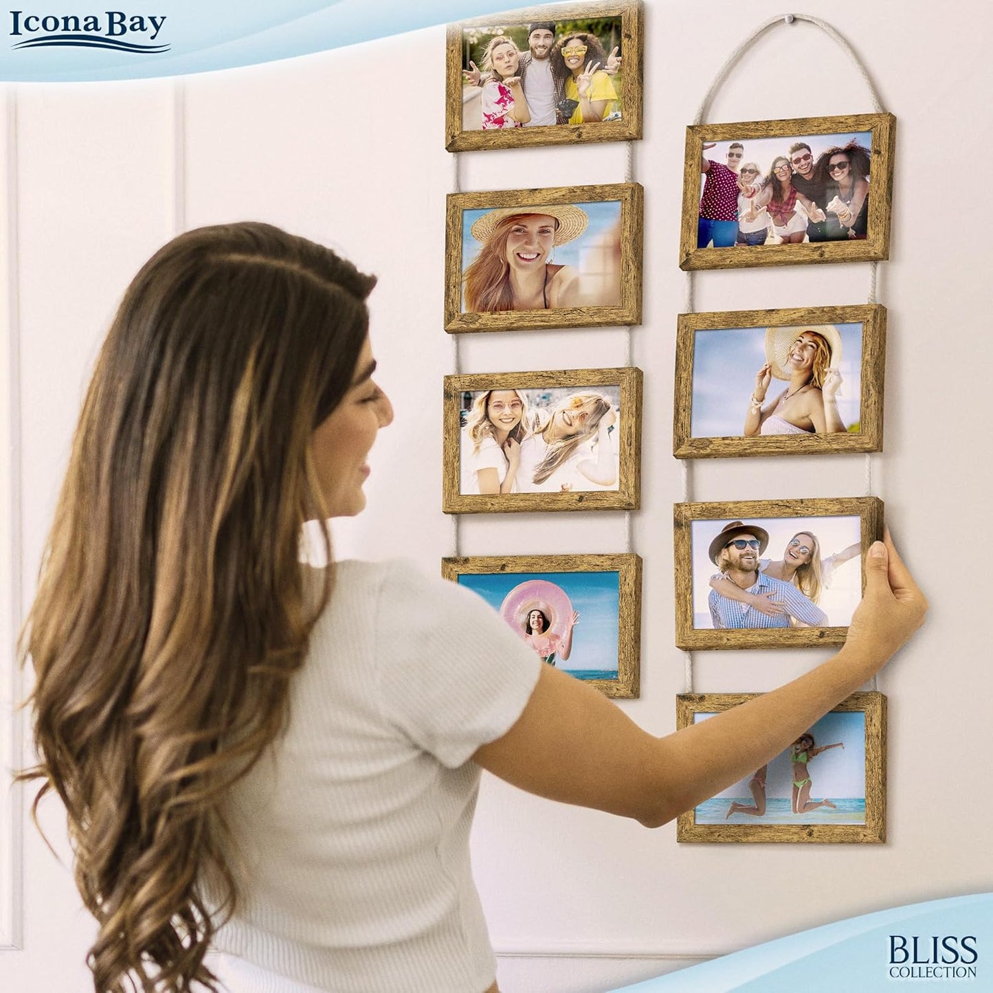 Icona Bay - 4x6 Wall Hanging Picture Frames Collage with 8 Openings - Distressed White, 2 Pack - Casual Style Engineered Wood Frames - Wall Mount Only - Bliss Collection