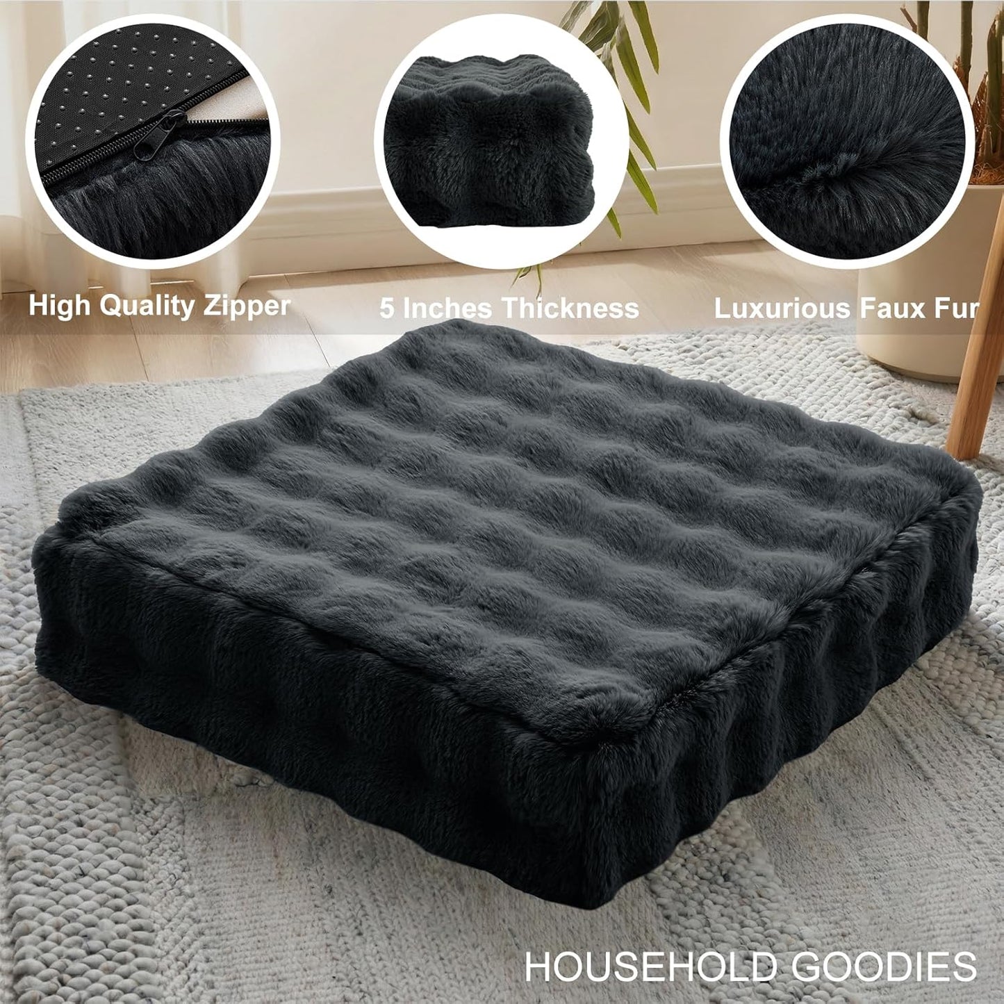JKMAX 2 Pcs High Density Foam Floor Pillow - Upgraded Large Pillows Seating for Adults - Outdoor Floor Cushion with Soft Tufted Cover - Yoga Pillows for Sitting On Floor - 22 Inch Light Gray